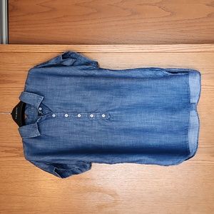 Talbots denim short sleeve popover with button back
